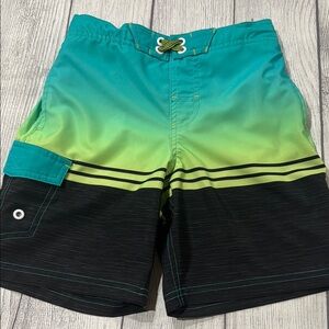 Wonder Nation Boys Turquoise, Lime and Black Swim Trunks